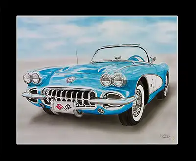 1957 blue Chevrolet Corvette Convertible Painting