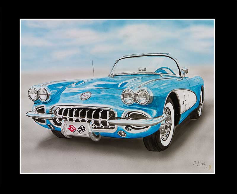 Blue 57 corvette convertible painting