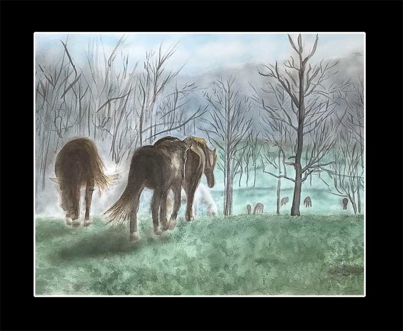 Horses at Cades Cove watercolor
