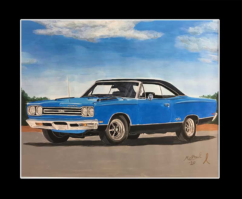 Blue Plymouth GTX painting