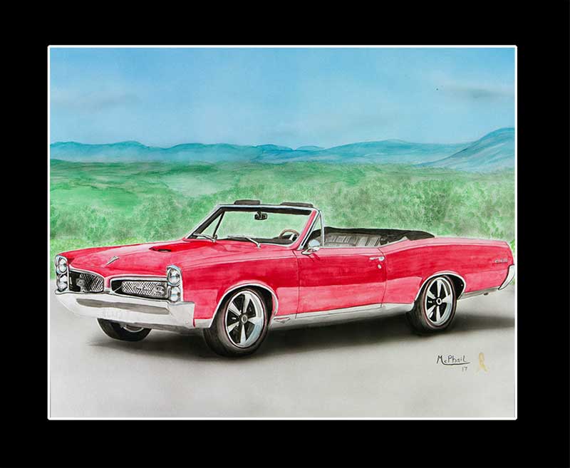 Red Pontiac GTO convertible painting