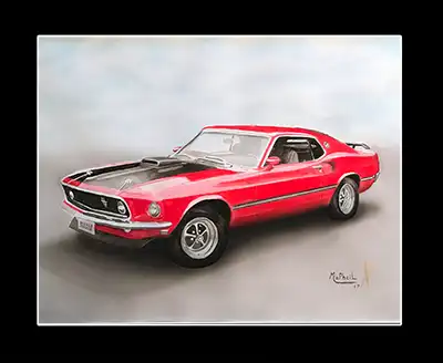 Red ford mustang Mach 1 painting