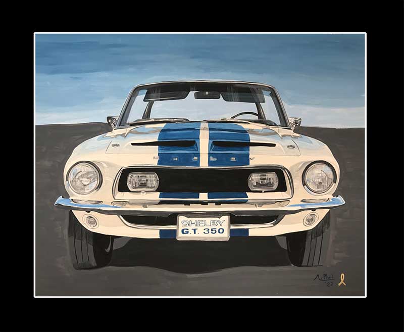 White and blue Ford Mustang Shelby GT350