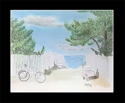 Picket fence to beach watercolor